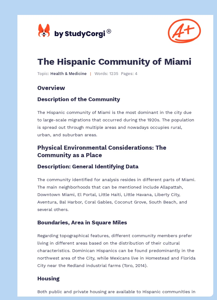 The Hispanic Community of Miami. Page 1