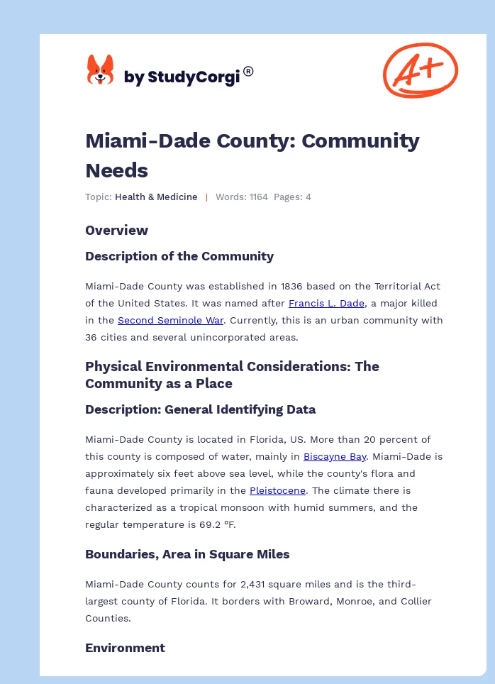 Miami-Dade County: Community Needs. Page 1