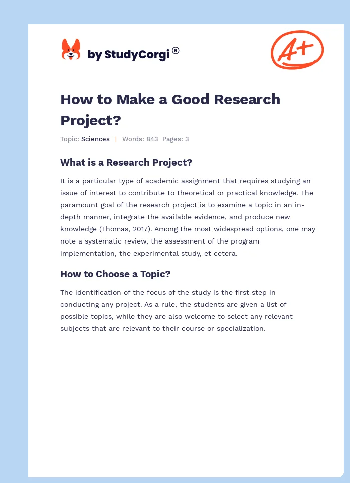 How to Make a Good Research Project?. Page 1