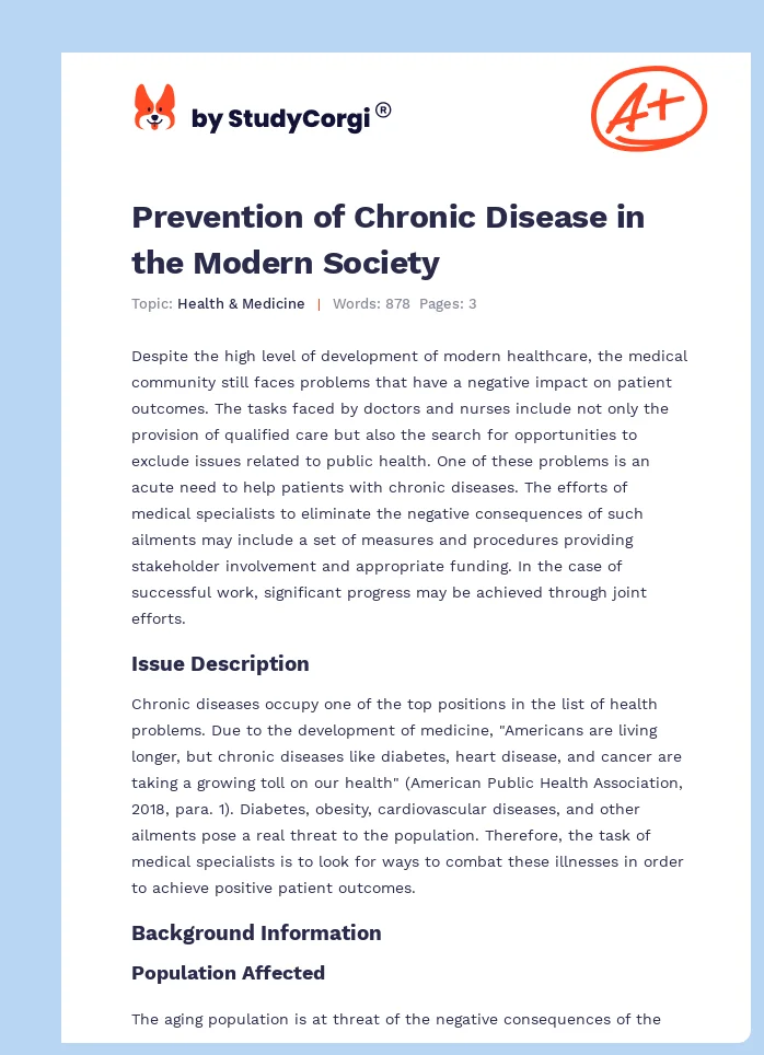 Prevention of Chronic Disease in the Modern Society. Page 1