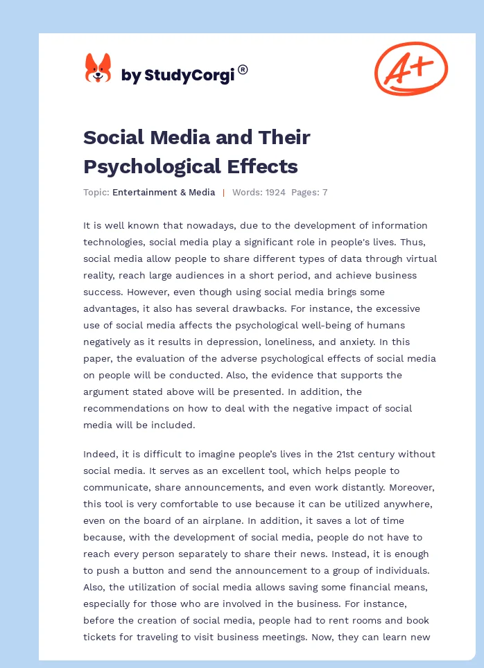 Social Media and Their Psychological Effects. Page 1