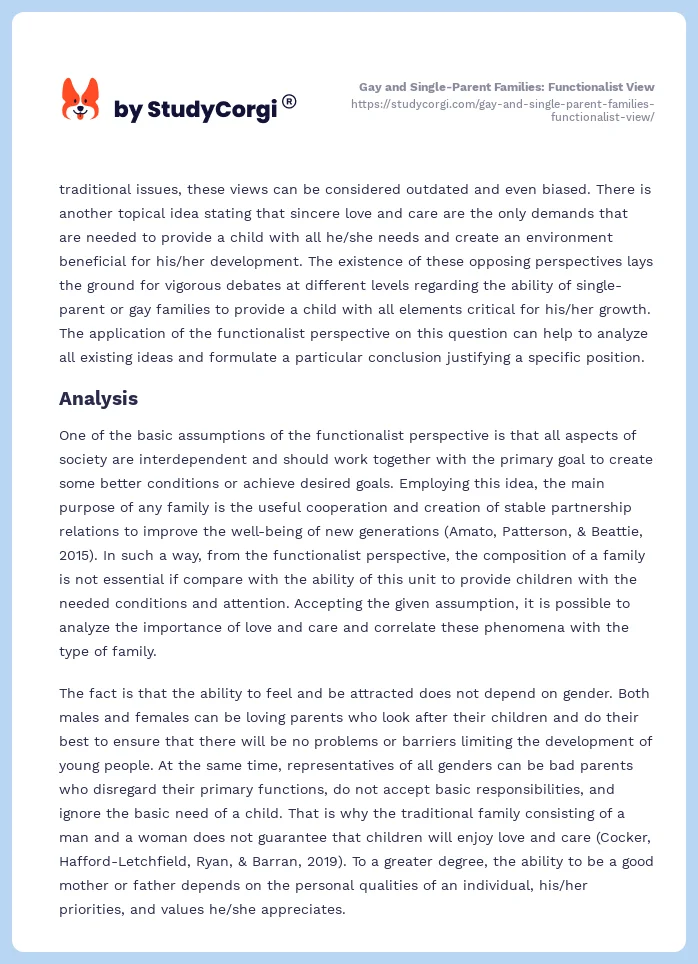 Gay and Single-Parent Families: Functionalist View. Page 2