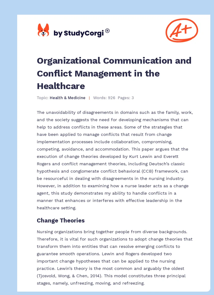 Organizational Communication and Conflict Management in the Healthcare. Page 1