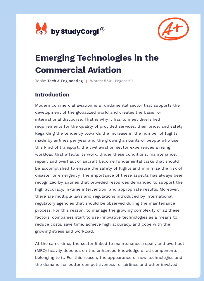 Emerging Technologies in the Commercial Aviation. Page 1