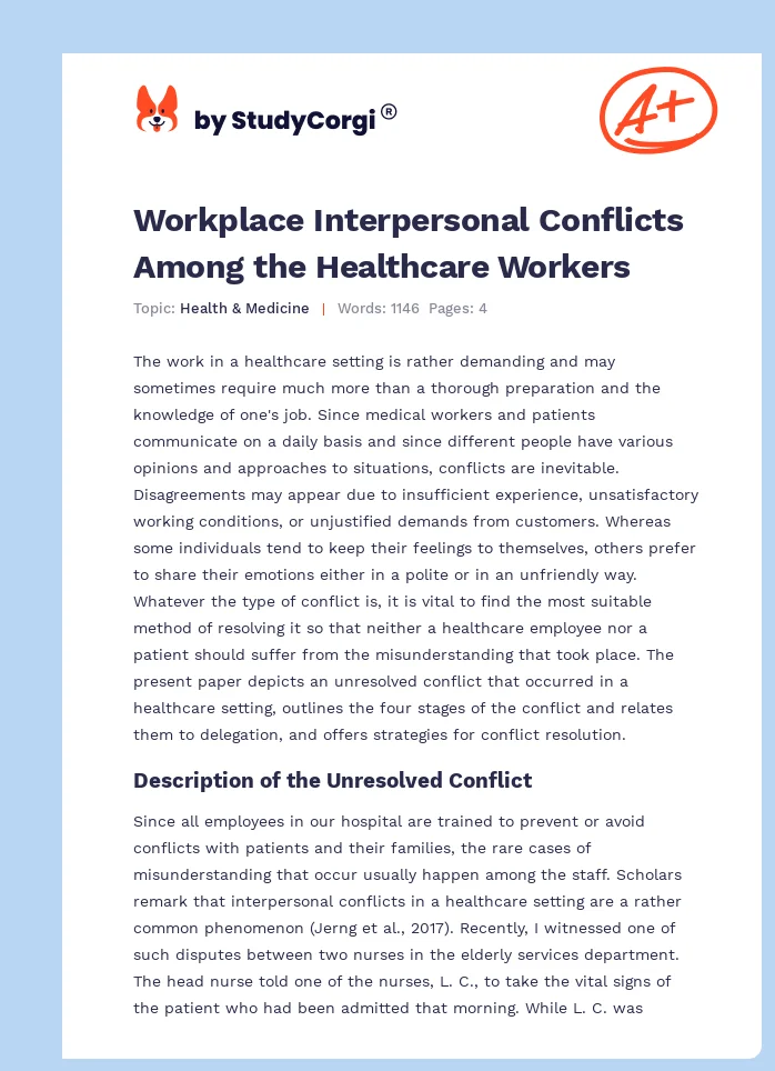Workplace Interpersonal Conflicts Among the Healthcare Workers. Page 1
