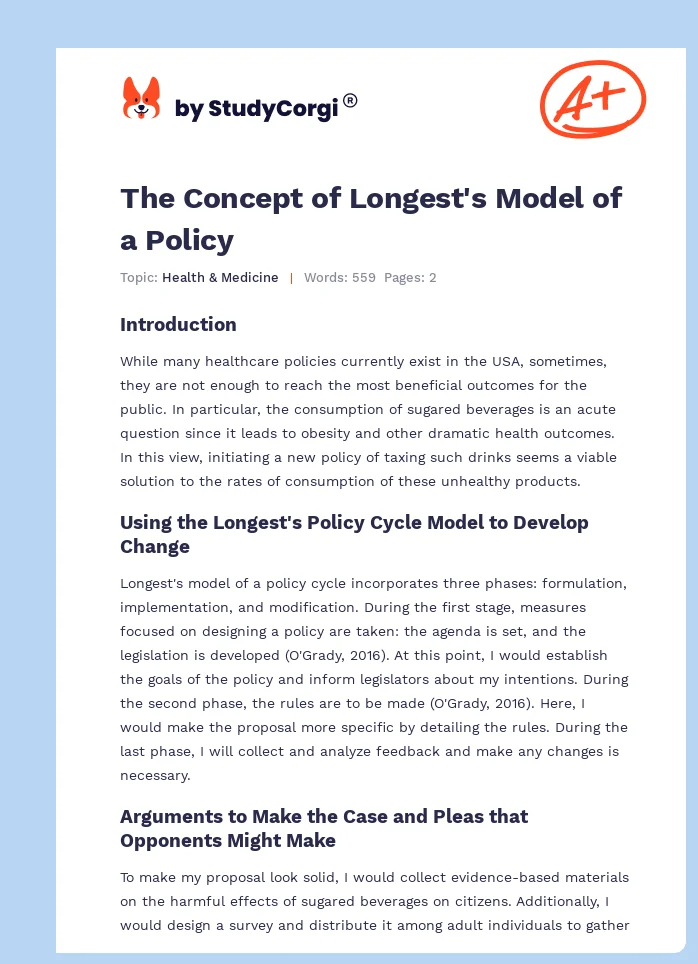 The Concept of Longest's Model of a Policy. Page 1