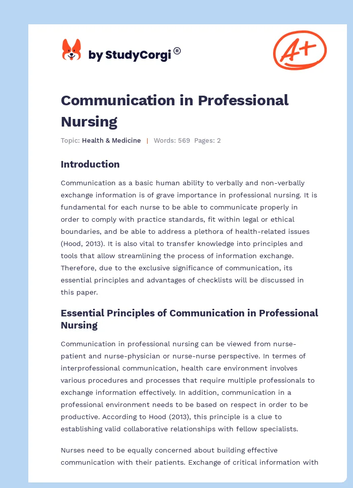 Communication in Professional Nursing. Page 1