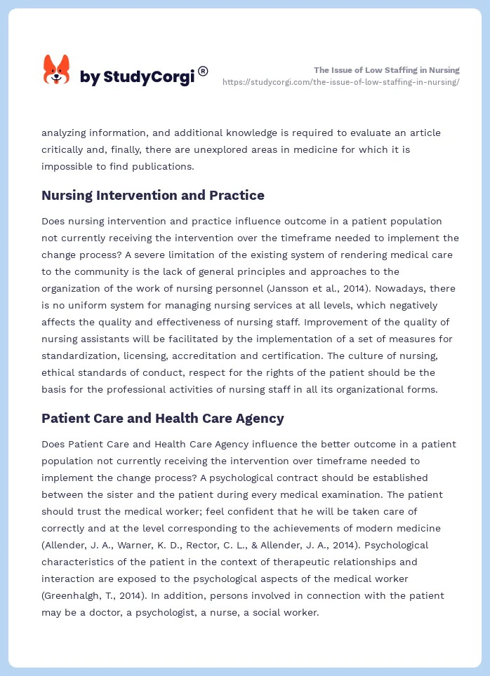 The Issue of Low Staffing in Nursing. Page 2