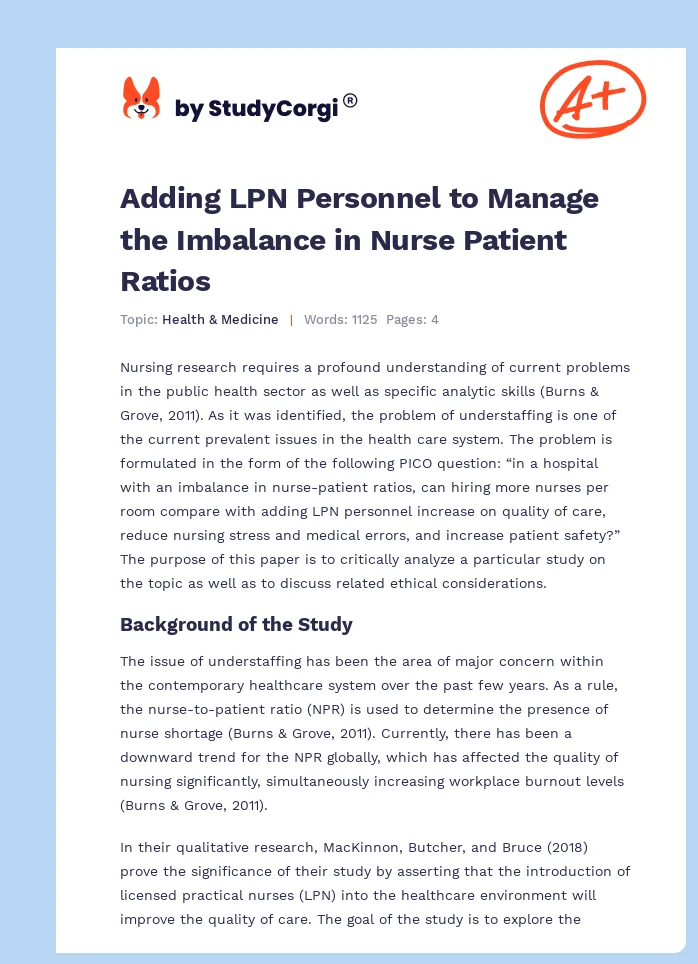 Adding LPN Personnel to Manage the Imbalance in Nurse Patient Ratios. Page 1