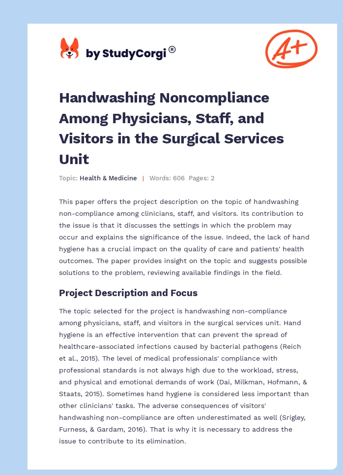 Handwashing Noncompliance Among Physicians, Staff, and Visitors in the Surgical Services Unit. Page 1