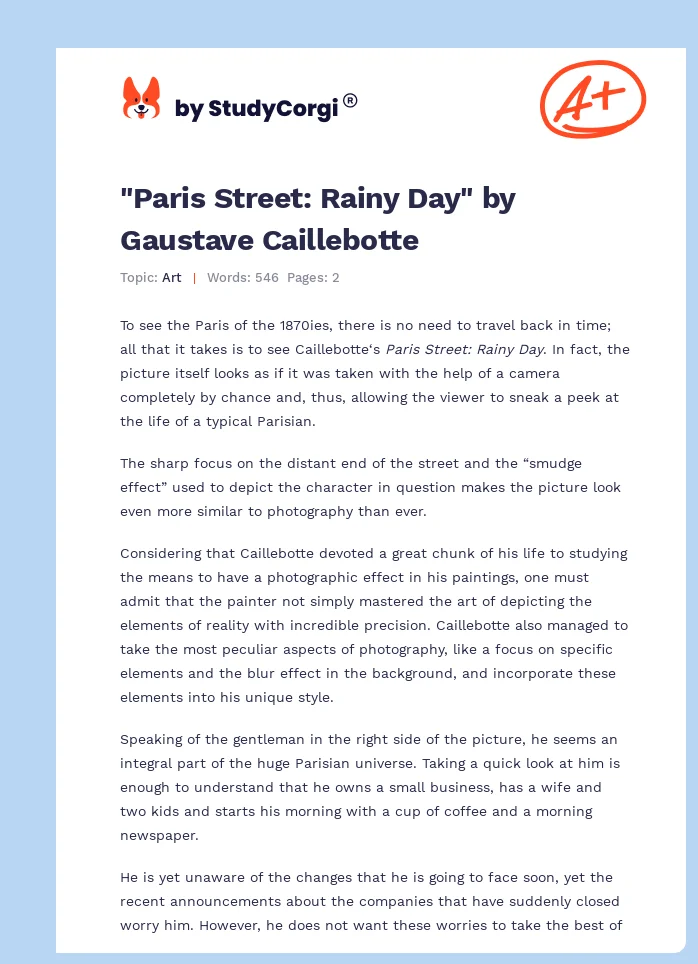 "Paris Street: Rainy Day" by Gaustave Caillebotte. Page 1