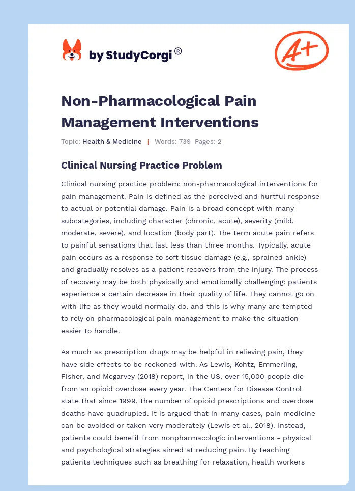 Non-Pharmacological Pain Management Interventions. Page 1