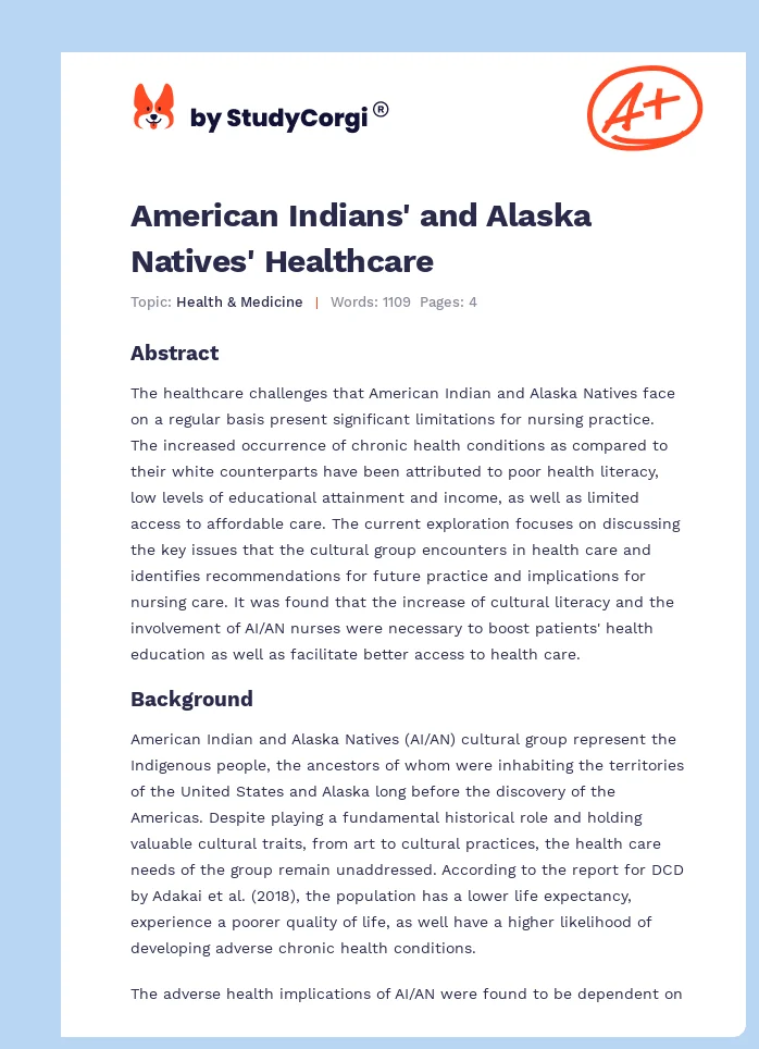 American Indians' and Alaska Natives' Healthcare. Page 1