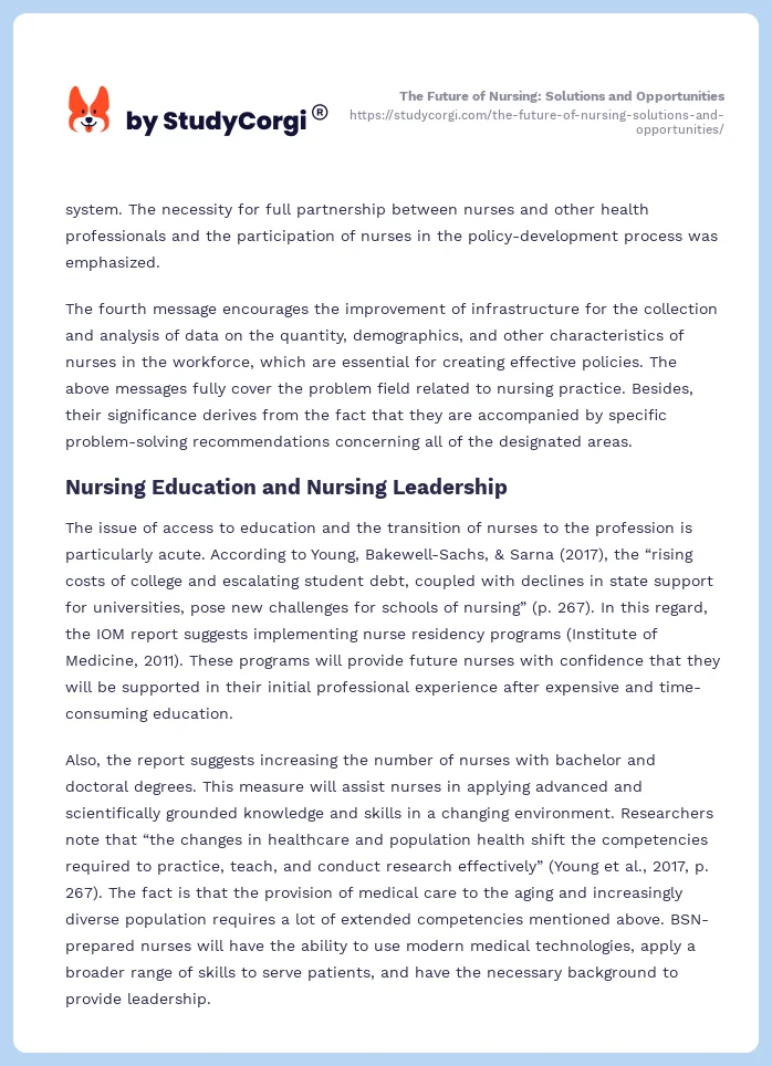 The Future of Nursing: Solutions and Opportunities. Page 2
