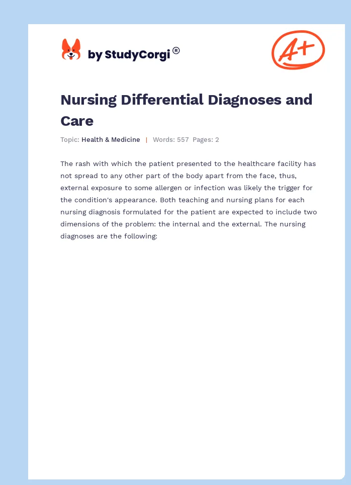 Nursing Differential Diagnoses and Care. Page 1