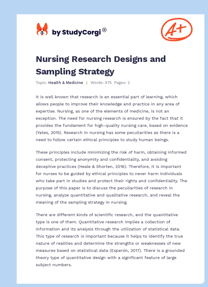 Nursing Research Designs and Sampling Strategy. Page 1