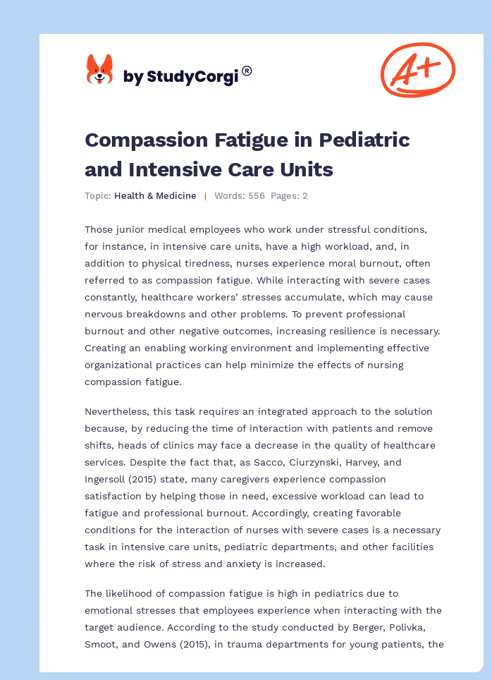 Compassion Fatigue in Pediatric and Intensive Care Units. Page 1