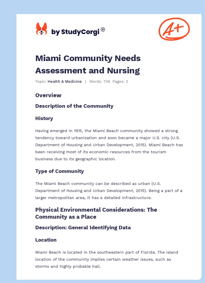 Miami Community Needs Assessment and Nursing. Page 1