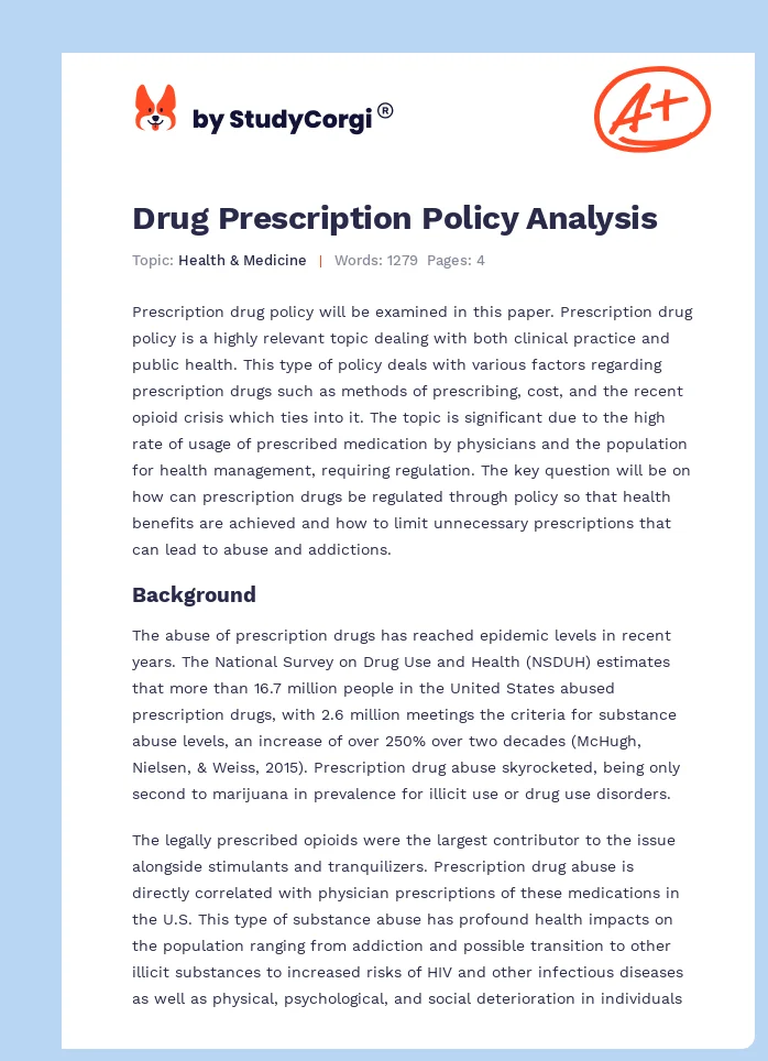 Drug Prescription Policy Analysis. Page 1