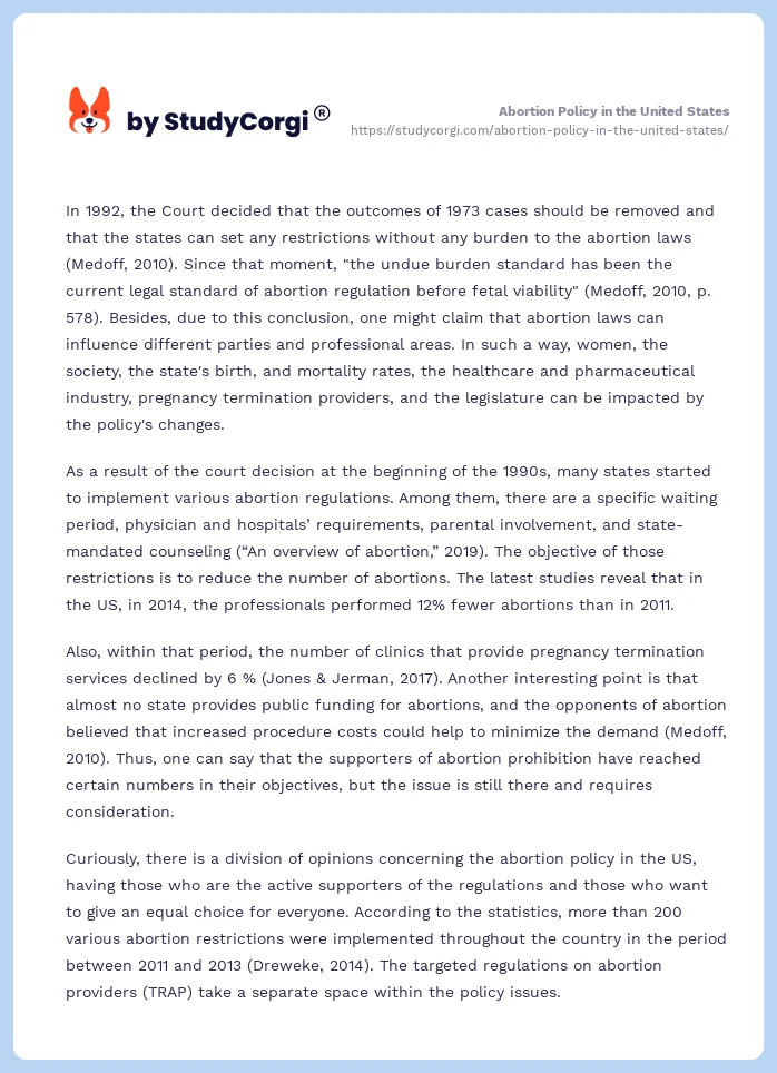 Abortion Policy in the United States. Page 2