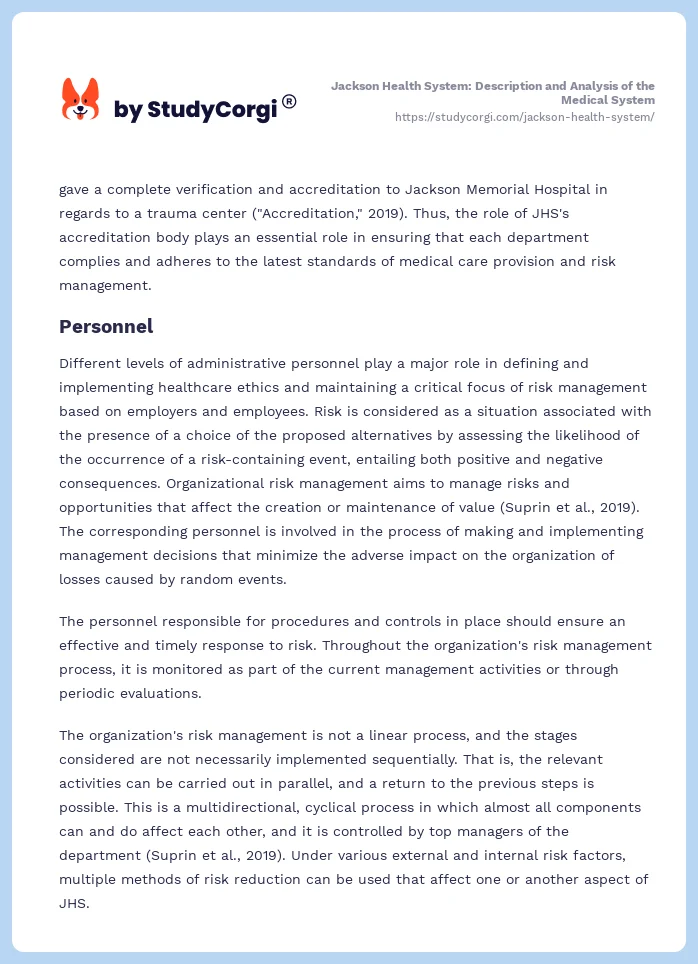 Jackson Health System: Description and Analysis of the Medical System. Page 2