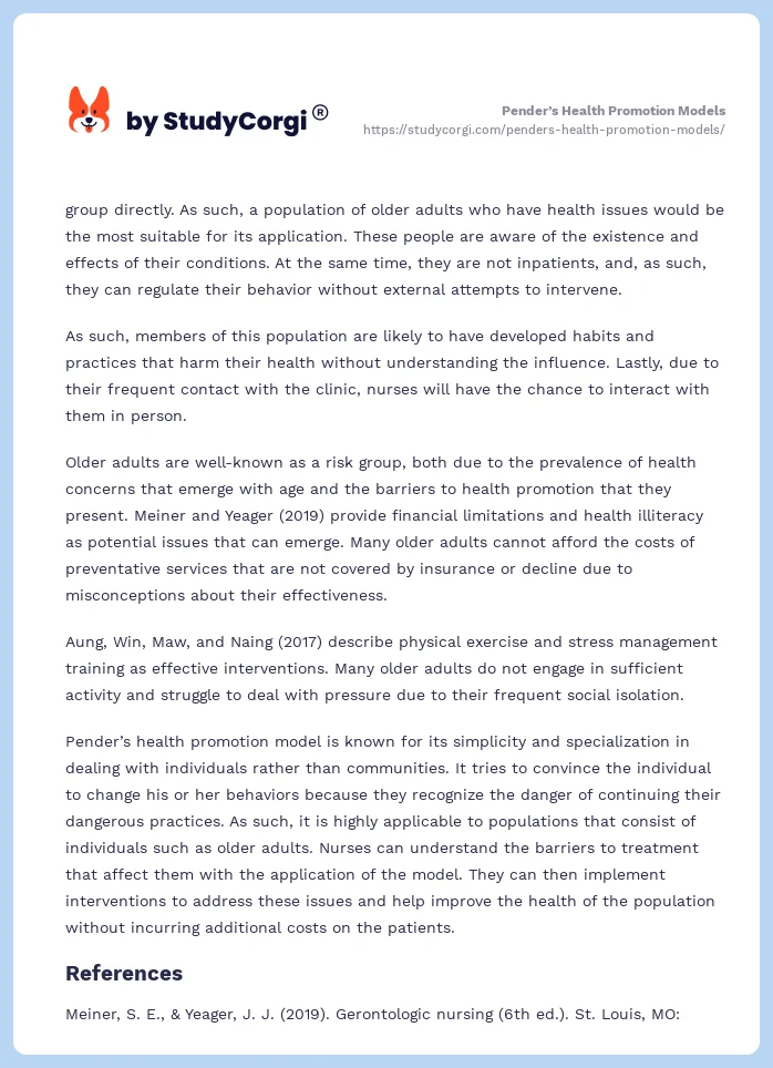 Pender’s Health Promotion Models. Page 2