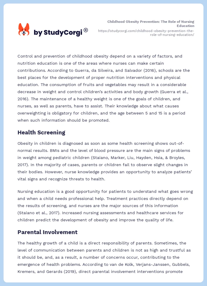 Childhood Obesity Prevention: The Role of Nursing Education. Page 2