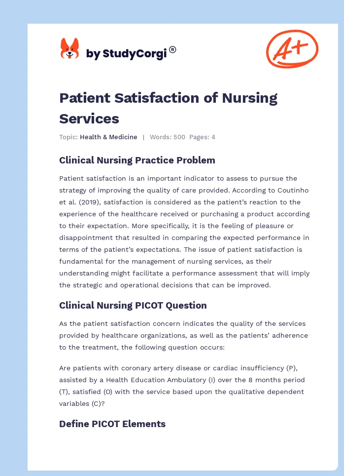 Patient Satisfaction of Nursing Services. Page 1