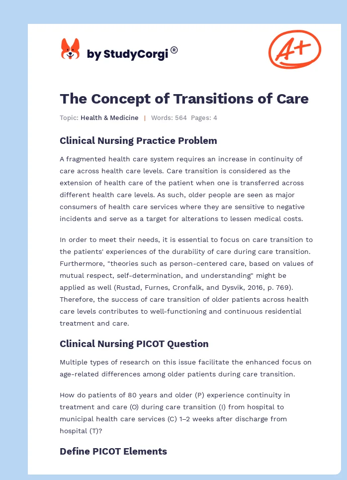 The Concept of Transitions of Care. Page 1