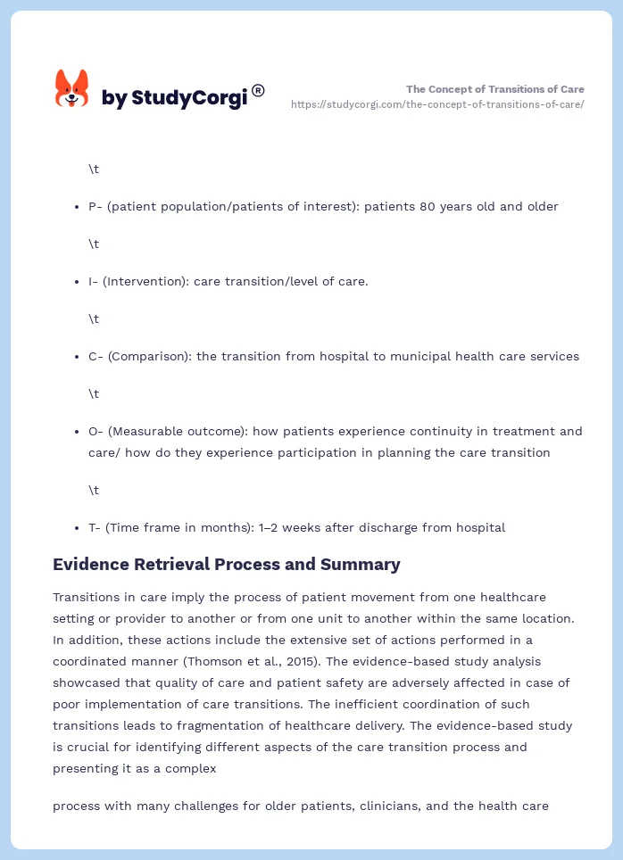 The Concept of Transitions of Care. Page 2