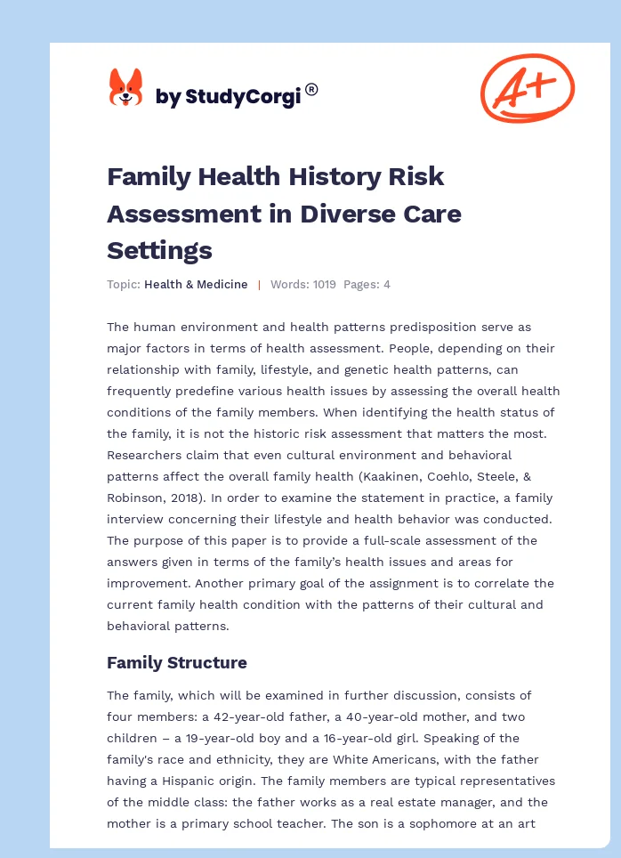 Family Health History Risk Assessment in Diverse Care Settings. Page 1