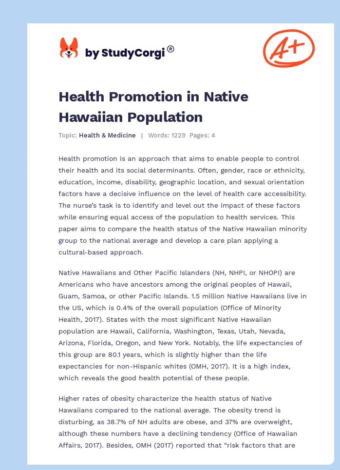 Health Promotion in Native Hawaiian Population. Page 1