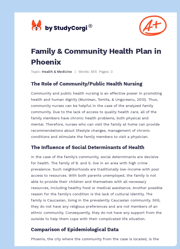 Family & Community Health Plan in Phoenix. Page 1