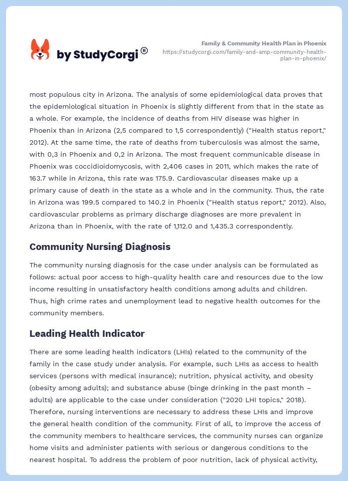 Family & Community Health Plan in Phoenix. Page 2