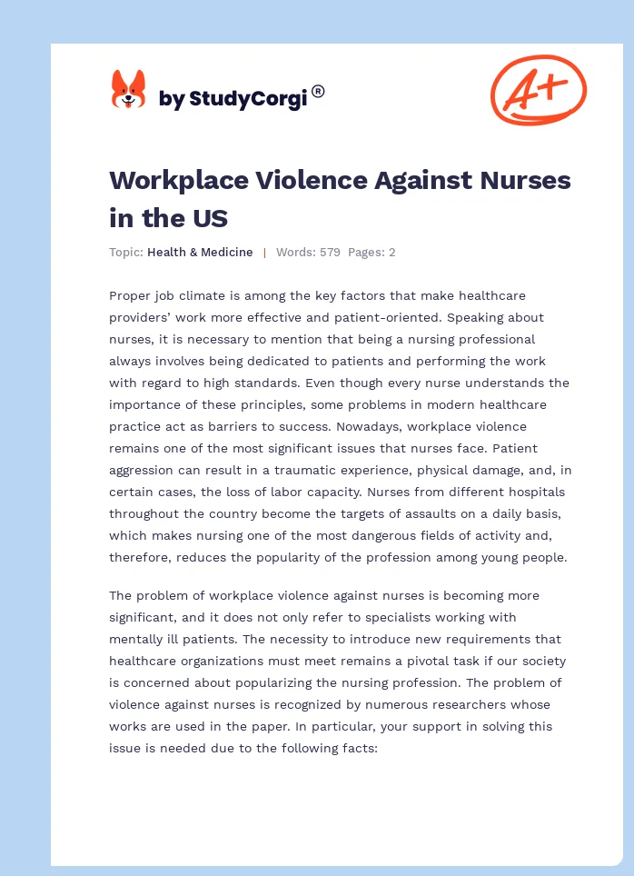 Workplace Violence Against Nurses in the US. Page 1