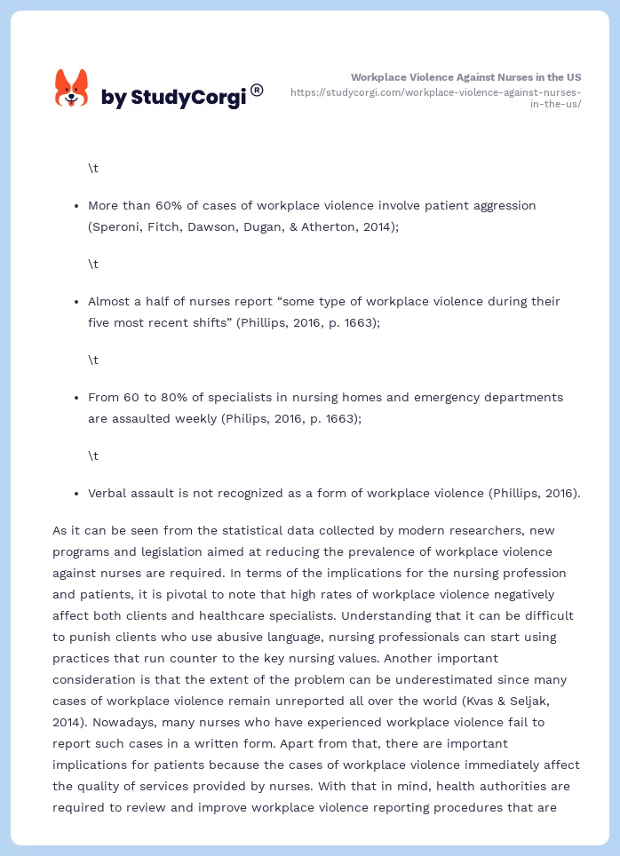 Workplace Violence Against Nurses in the US. Page 2