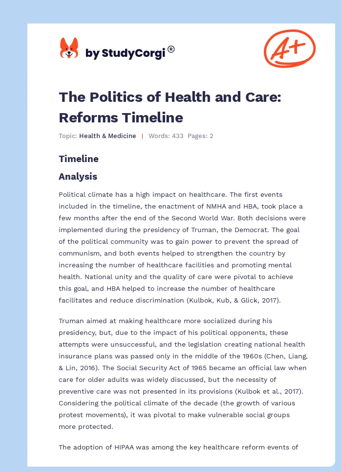 The Politics of Health and Care: Reforms Timeline. Page 1