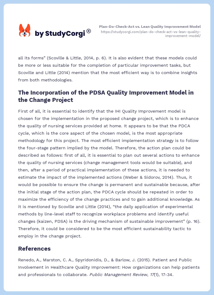 Plan-Do-Check-Act vs. Lean Quality Improvement Model. Page 2