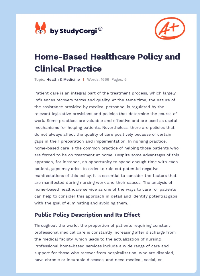 Home-Based Healthcare Policy and Clinical Practice. Page 1