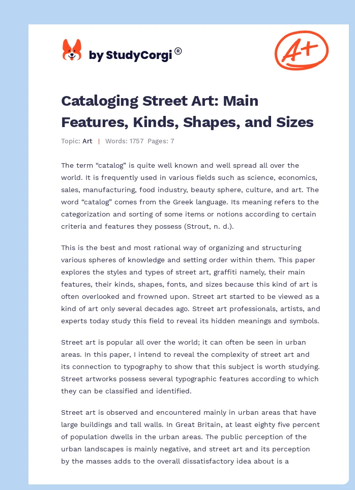 Cataloging Street Art: Main Features, Kinds, Shapes, and Sizes. Page 1