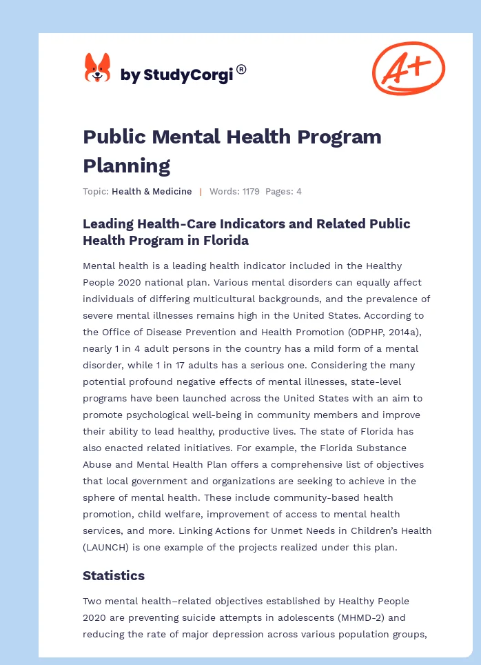 Public Mental Health Program Planning. Page 1