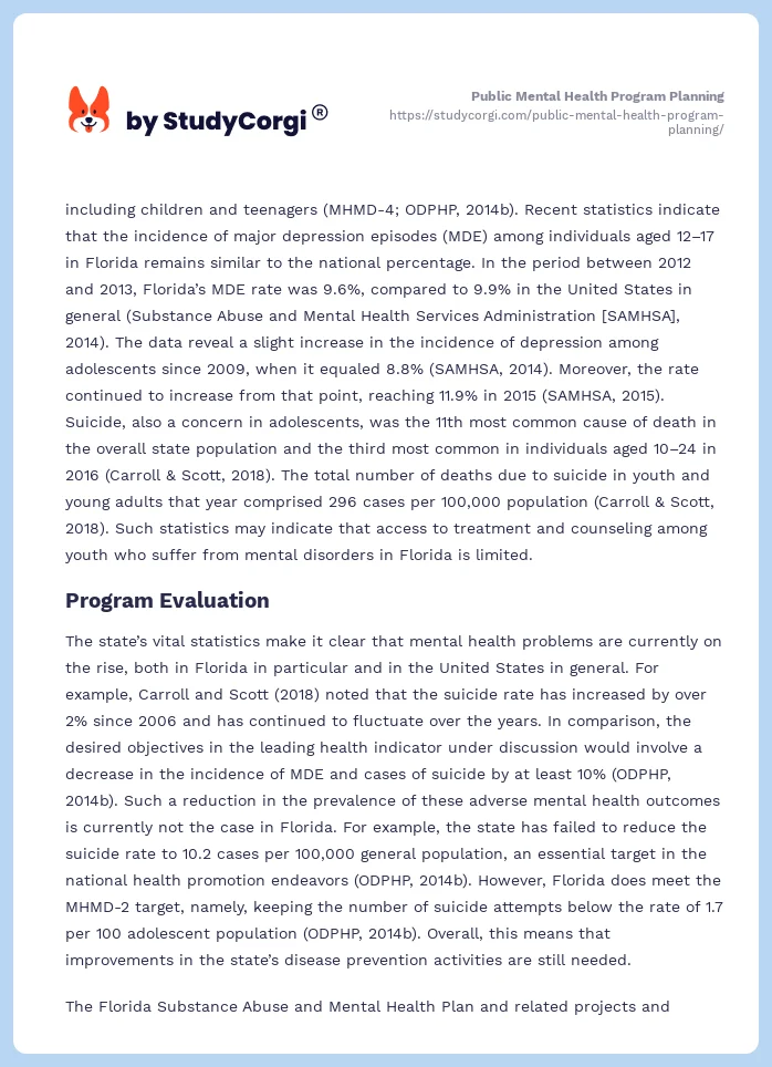 Public Mental Health Program Planning. Page 2