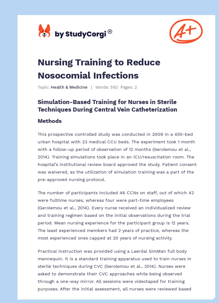 Nursing Training to Reduce Nosocomial Infections. Page 1
