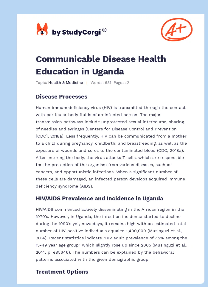 Communicable Disease Health Education in Uganda. Page 1