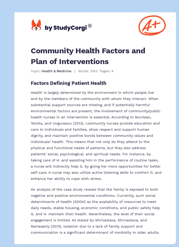 Community Health Factors and Plan of Interventions. Page 1
