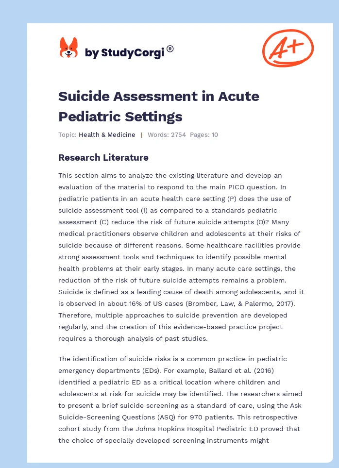 Suicide Assessment in Acute Pediatric Settings. Page 1