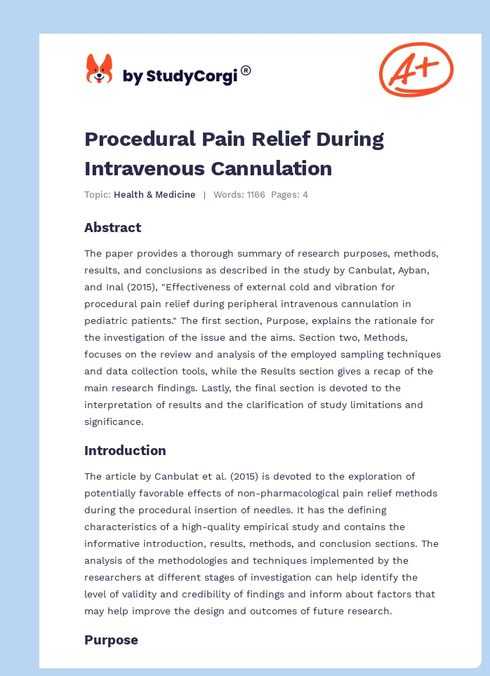 Procedural Pain Relief During Intravenous Cannulation. Page 1