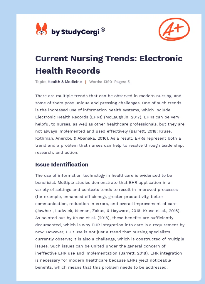 Current Nursing Trends: Electronic Health Records. Page 1