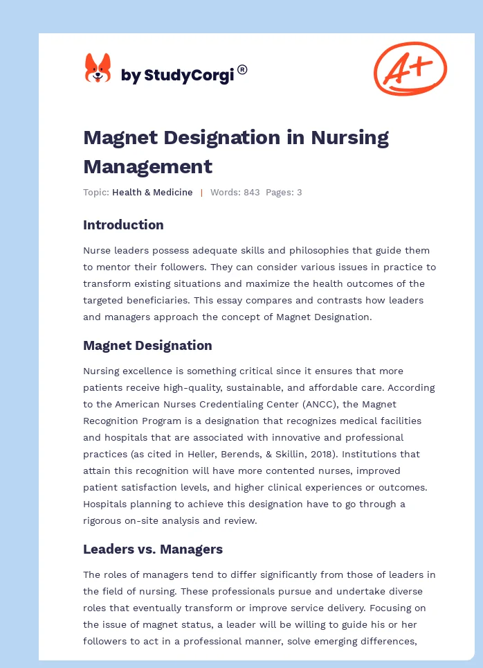 Magnet Designation in Nursing Management. Page 1