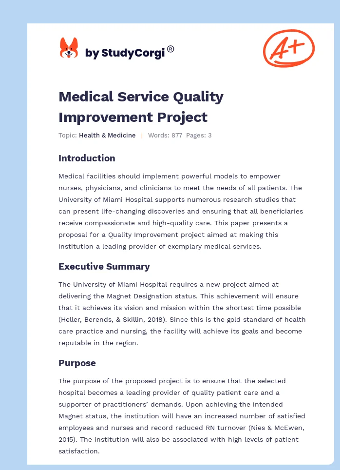 Medical Service Quality Improvement Project. Page 1